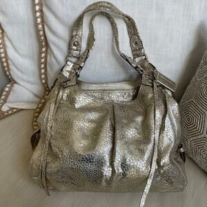 Coach Maggie Metallic Gold Snakeskin Embossed Leather Bag | Limited Rare